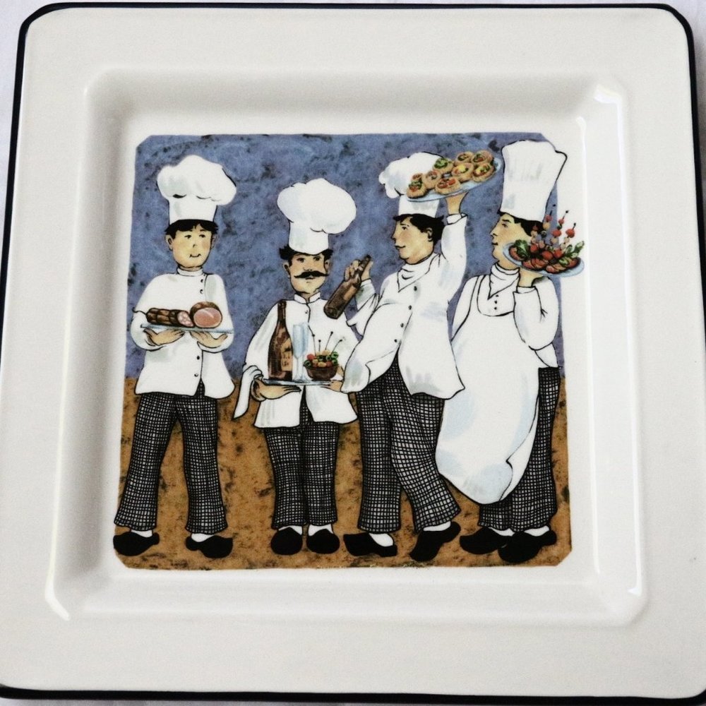 Brunelli Italian Man Chef Salad Square Plate Made in Italy Blue New